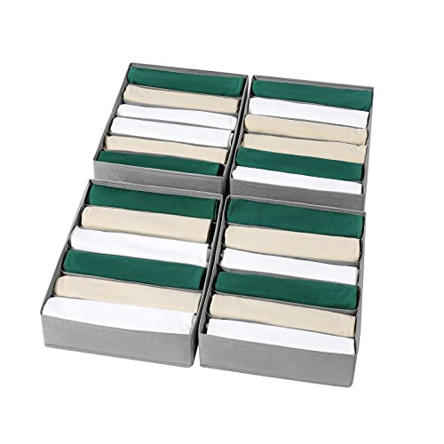 4 Packs T-shirt Drawer Organizers for Clothing,6 Grids Compartment Wardrobe Storage Box, Washable Clothes Organizer for Folded Clothes, T-shirt, Legging-15.75 * 11.81 * 3.93 in - color: Grey, size: 6 GRIDS-LARGE SIZE