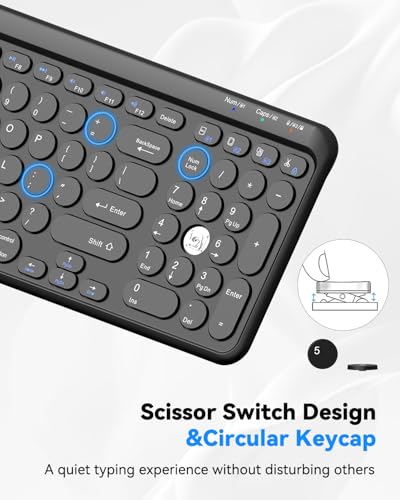 TECKNET Wireless Keyboard Bluetooth & 2.4G USB, Up to 4-Device Connection, USB C Rechargeable Battery, Quiet Typing, Compact Layout, 7° Ergonomic Tilt, Compatible with Windows/Android/iOS, Black - color: Black