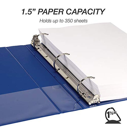 Samsill Durable 1.5 Inch Binder, D Ring Binder, Customizable Clear View Cover, Dark Blue, Holds 350 Pages - color: Dark Blue, size: 1.5 Inch