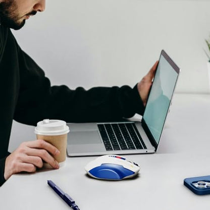 Uineer Bluetooth Mouse - Multi-Device Wireless, Rechargeable Ergonomic Mouse with Visible Battery Level, Tri-Mode (BT 5.0/4.0+2.4G Hz), 4 Adjustable DPI, Coldless for Laptop and PC (Blue White) - color: Blue White