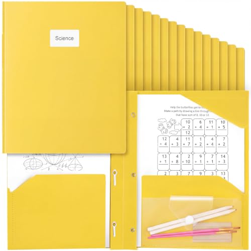 Kosiz 24 Pack Plastic Folders with Pocket Bulk 2 Pocket Heavy Duty Letter Size Folders with 3 Prongs, Clear Pen Pouch, Back to School File Document Organizer for School Office Home Supplies (Yellow) - color: Yellow