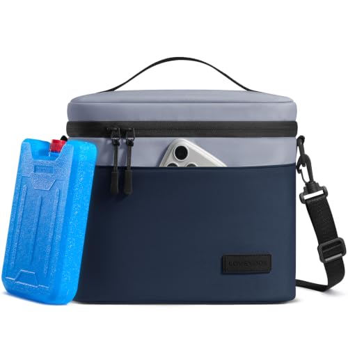 LOVEVOOK Insulated Lunch Box for Women Men, Reusable Lunch Bag for Work Picnic Beach College School, Leakproof Cooler Bag with Shoulder Strap & Ice Pack, Lunch Box/Bag for Mom Teacher Kids Girl Boy - color: Ink Blue - Grayish Blue, size: 9L