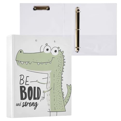 Positive Quoted Cute Crocodile Inspirational 3 Ring Binder 1.5" Decorative D-Ring Binder with Clipboard&3 Clear Pockets, Holds 200 Sheets A4 Size Paper Waterproof Binders for School Home Office - color: Cute Crocodile, size: ‎12.4x10.63x2.36 Inch-1 Pack