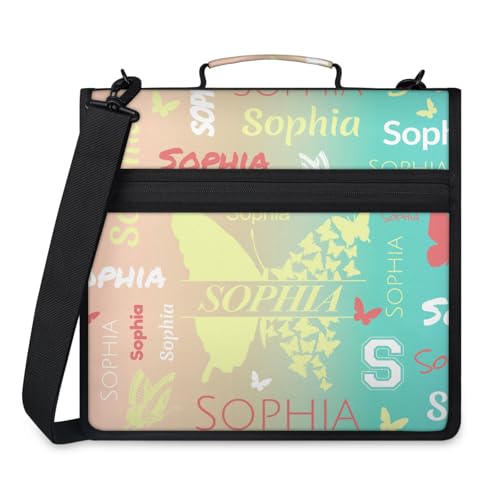 Custom Beige Green Butterfly 3 Ring Binder with Zipper, Personalized Name Large Capacity File Folder, Multiple Pockets & Storage Organizer - color: Beige Green