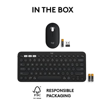 Logitech Pebble 2 Combo Wireless Keyboard and Mouse, Portable - Black | Quiet, portable, customizable, Logi Bolt, Easy-Switch, compatible with macOS, iPadOS, and Chrome - color: Black