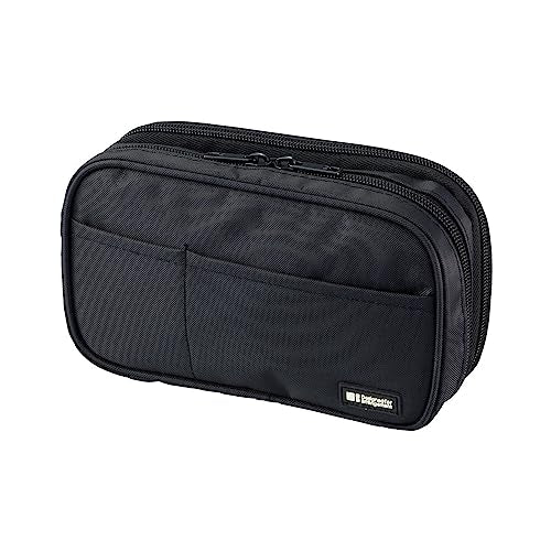 LIHITLAB Large Capacity Double Zipper Pencil Case For School Office College, Big Capacity 6 Compartments Pencil Bag Holder Adults Teen Boys Girls, Travel Cosmetics Storage, Jet Black (A7555-124) - color: Jet Black, size: 1 Count (Pack of 1), style: Double