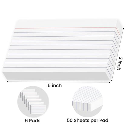300 Count White Index Cards 3x5 Inch - 180gsm Heavyweight Flash Card (50 Sheets Each), Durable & Portable Note Taking for Students, Teachers, Study Flashcards for Office School Supplies - color: 300 Count