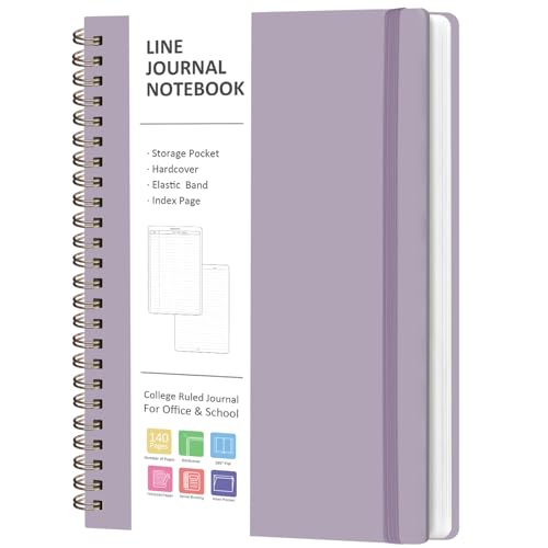 A5 Lined Spiral Journal Notebook, 146 Pages Hardcover Notebook with 100 GSM Thick Paper, Inner Pocket & Elastic Closure, 5.7" x 7.9", Notebooks for Work, School, College, Office, Journaling & Note Taking - color: Purple