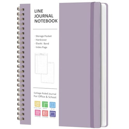 A5 Lined Spiral Journal Notebook, 146 Pages Hardcover Notebook with 100 GSM Thick Paper, Inner Pocket & Elastic Closure, 5.7" x 7.9", Notebooks for Work, School, College, Office, Journaling & Note Taking - color: Purple