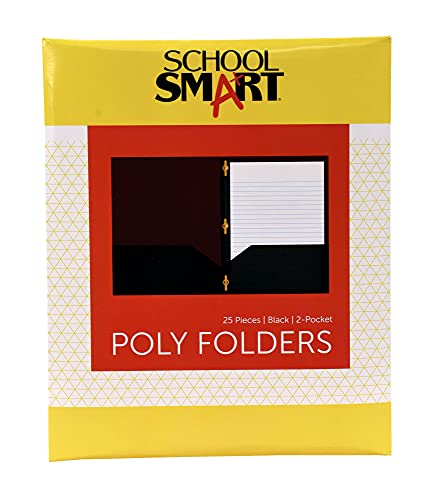 School Smart 2-Pocket Poly Folders with Fasteners, Black, Pack of 25 - color: Black, style: Fasteners