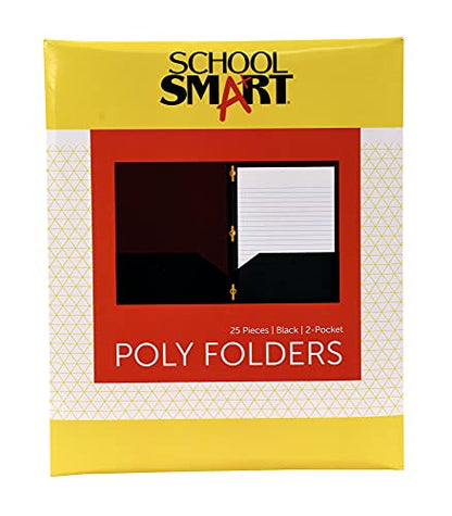 School Smart 2-Pocket Poly Folders with Fasteners, Black, Pack of 25 - color: Black, style: Fasteners
