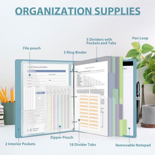 3 Ring Binder with Clipboard,1 Inch Binders with Notepad&5 Dividers with Pockets, Labels,PU Clipboards for School Office(Blue,Letter Size) - color: Blue, size: Letter Size - 1 Inch