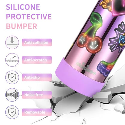 Mininoo Kids Water Bottle, Girls Water Bottles for School, 16oz Metal Water Bottle Kids with Straw Lid - color: 16oz Specular Purple/Pink, size: 16 Ounces