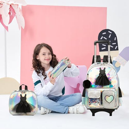 Meetbelify Rolling Backpack for Girls Backpack with Wheels for Elementary Student Kids School Bag with Lunch Box Pencil Case for Girls Ages 6-8 Years Old Black - color: Black 01