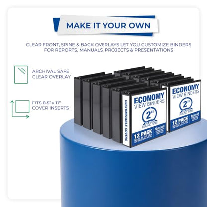 Samsill 2 Inch 3 Ring Binders, Economy Round Ring, Clear View Cover, 425 Sheet Capacity - for School, Home, Office - Black, 12 Pack - size: 12-Pack, style: 2 Inch