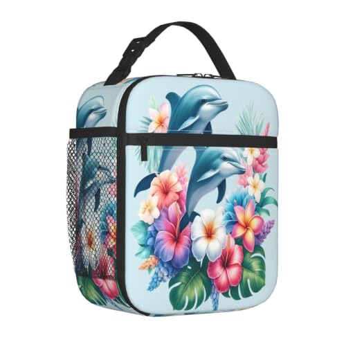 Dolphin Flowers Lunch Bag 10In | Insulated Lunch Box Reusable Tote Bag For Picnic Office For Women Men - color: Style 8