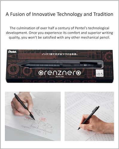 Orenz nero 0.5 HB Black Body + Ain 0.5 HB leads, original Black slim pen case - size: 0.5mm