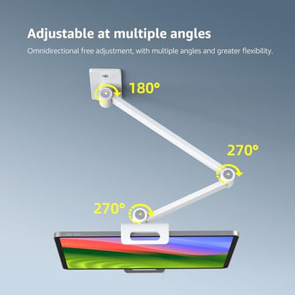 BEWISER Adjustable Tablet Wall Mount Holder, Swivel 360 Rotating, Compatible with 4.7-12.9 inch Devices, High-Grade Aluminium Alloy, White - color: White