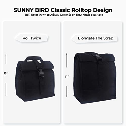 SUNNY BIRD Insulated Lunch Bag Rolltop Lunch Box (Black) - color: Black