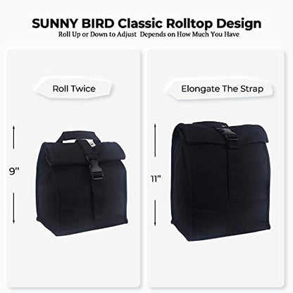SUNNY BIRD Insulated Lunch Bag Rolltop Lunch Box (Black) - color: Black