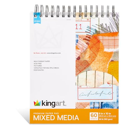 KINGART Mixed Media Sketchbook – 8x10 Inch, 1-Pack – 60 Sheets (98 lb / 160 GSM), Heavyweight Acid-Free Paper – Spiral-Bound Art Pad for Wet & Dry Media