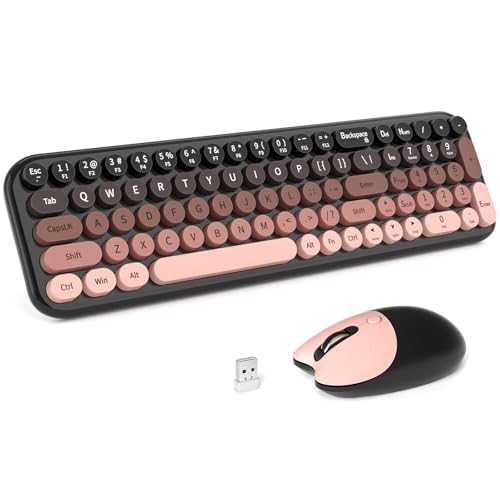 Wireless Keyboards Mouse Combos, 2.4G USB Cordless Keyboard Mouse Set with Colorful Round Retro Keycaps, Typewriter Full-Size Keyboard for PC Laptop Desktop Computer Home Office-BlackBerry Gradient - color: BlackBerry Gradient-1