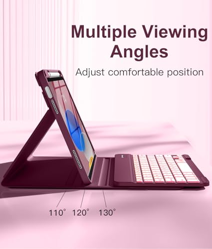 Hamile for iPad 11th 10th Generation Case with Keyboard - 7 Colors Backlit Wireless Detachable Folio Keyboard Cover with Pencil Holder for iPad A16 11-inch 2025 10th Gen 10.9 Inch 2022 (Dark Cherry) - color: Dark Cherry