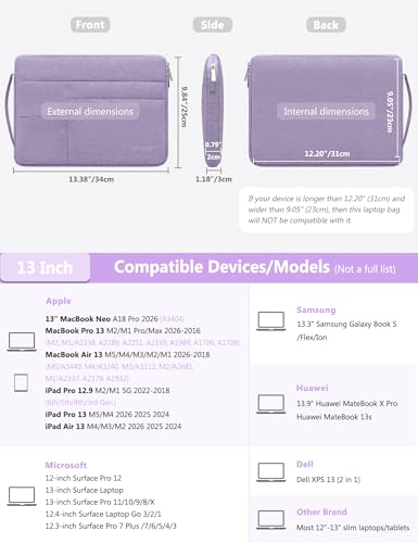 HYZUO 13 Inch Laptop Case Sleeve Bag for MacBook Air 13 M5 A3449 M4 M3 M2 M1 2026-2018, 13" MacBook Neo 2026 A3404, MacBook Pro 13 M2 M1 2026-2016, iPad Air/Pro 13, Surface Pro, XPS 13, Lilac Purple - color: Lilac Purple, size: 13 Inch