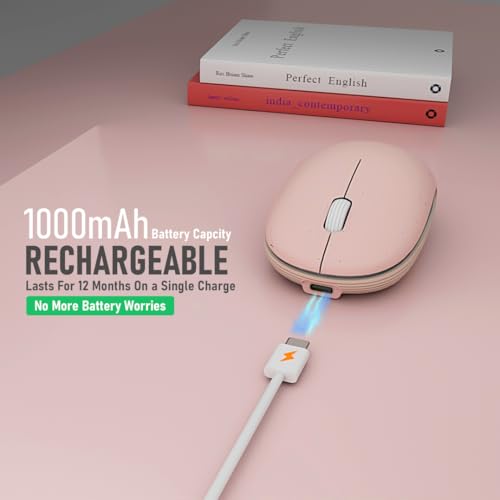 Wireless Mouse (Bluetooth+2.4G) Rechargeable Portable Silent Quiet Computer Mouse with 4000 DPI for Laptop/PC/Mac/MacBook/Chromebook/Surface Pro/iPad/Tablet Ambidextrous (Pink)