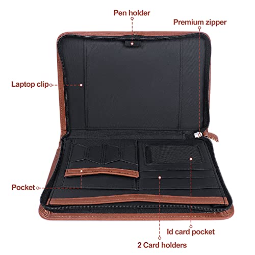 Padfolio/Portfolio, Leather Zippered Padfolio Portfolio Binder 5 x 8 Legal Writing Pad, Professional Business Portfolio for Men & Women, Card Holder, Notepad Clipboard Holder (Brown-9.5 * 6.5) - size: Brown-9.5x6.5x1 inch