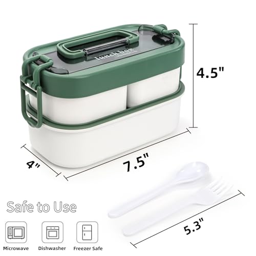 Covzoe 3 Pack Stackable Bento Box, Leakproof Adults Lunch Box with Spoon Fork, Portable 3 Compartments Food Storage Snack Containers with Handle for Dinner out Work Picnic, Microwave Safe