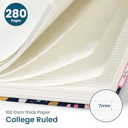 Large Spiral Lined Notebook for Work with Dividers & Tabs, 8.5"x11" Hardcover 5 Subject Notebook, College Ruled, 280 Pages, Polka Nebula - color: R - Polka Nebula