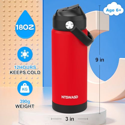 Kids Water Bottle with Straw,18 oz Boys Insulated Cups with Stainless Steel Leak Proof for School Boys Girls,Sport&Travel（Red） - color: B15.Red