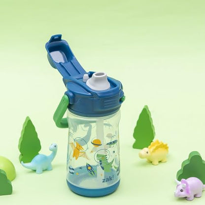 Zak Designs Beacon Kid Water Bottle for Travel or At Home, 12oz Plastic is Durable and Leak-Proof with Liquid Lock Spout, Cover, Carry Handle, Protective Base (Dinosaur) - color: Dinosaur