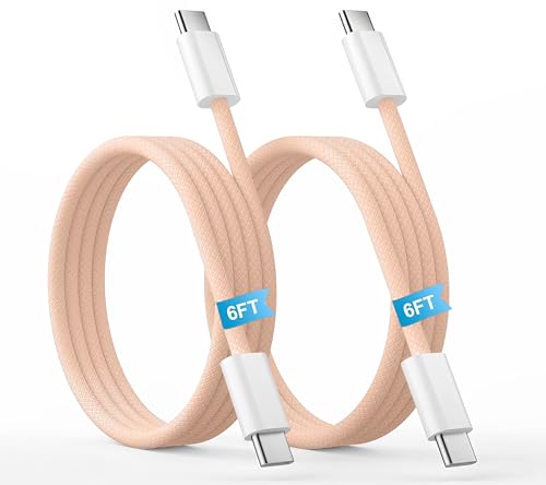 【2-Pack 6.6FT】 USB C to USB C Fast Charging Cable, Braided Type-C Cord for iPhone 17/16/15/Pro/Max, iPad Pro/Air/Mini, MacBook, Galaxy S24/S23/S22, Pixel 7/6-60W PD Durable Charger Cable, Pink - style: Type C 6.6FT (Pink)