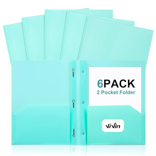 ViVin Sturdy Plastic Folder with Pockets,6 Pack,Heavy Duty Two Pocket 3 Prong Folders,Holds Letter Size Paper,File Folders with Business Card Slot for School Home and Office(Light Green) - color: Light Green, size: 6 PACK