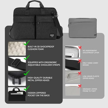 KINGSLONG 17-17.3 inch Slim Laptop Bag, Computer Carrying Case with Shoulder Strap, Notebook Handbag Cover for Men Women Fits Acer Asus Lenovo HP Toshiba Black - color: Black, size: 17 - 17.3 Inch