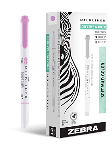 Zebra Pen Mildliner Double-Ended Highlighter Marker Set, Broad and Fine Point Tips, Ideal for Bible Highlighting, No Bleed, Mild Magenta Ink, 12-Pack (78270upc) - color: Magenta