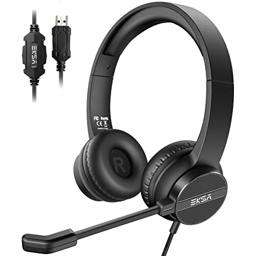 USB Headset with Microphone for PC Laptop, Wired Computer Headset Environmental Noise Canceling Headphones with Mic Mute & Volume Control, On Ear Lightweight Comfort for Work, Office/Call Center/Skype - color: Black 01