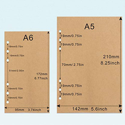 A5 Refill Paper, [3 Pack] Toplive 100GSM Thick Refillable 6 Hole Filler Inserts - 135 Sheets (270 Pages) for 6 Ring Binder Journal Notebook, Kraft - style: 3Pack Kraft Blank