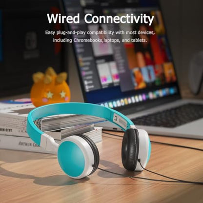 3-Pack Individually Wired Classroom Headphones - No Mic Headphones with 3.5mm Jack, Multi-Color Bulk School Headsets for School/Library/Testing Room, Each in Protective PP Bags - size: 3-PACK