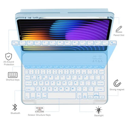 IVEOPPE Keyboard Case for Xiaomi Pad 8/8 Pro/Pad 7/7 Pro 11.2 Inch Backlit | 7 Color Backlit, Magnetic Detachable Wireless Bluetooth Keyboard, Pencil Holder, Stain Resistant Cover, Rechargeable - color: Sky Blue2