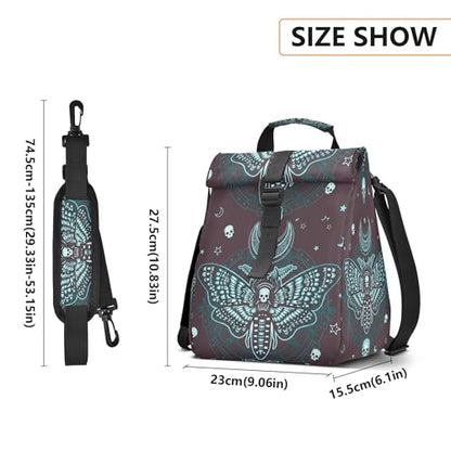 MNSRUU Insulated Lunch Bags Women Men, Butterfly Skull Mysticism Portable Reusable Thermal Meal Tote Cooler Bag Organizer, Adjustable Shoulder Strap, Handle - color: Skulls 183
