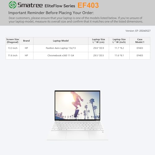 Smatree EliteFlow Laptop Sleeve for 13.3 inch HP Pavilion Aero 13z/13, for 11.6 inch HP Chromebook x360 11 G4, Protective Laptop Case with Pocket (EF403) - size: 2.05| for HP 13.3" Pavilion Aero/Chromebook(EF403)