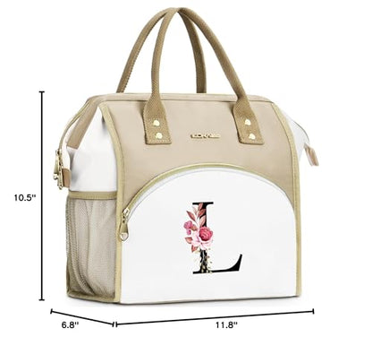 Initial Lunch Bag Women, Cooler Insulated Lunch Box for Girl, Large Adult Leakproof Lunch Box for Picnic Work, Personalized Tote Bag, Birthday Gifts/Teacher Gifts, Letter L. - color: L