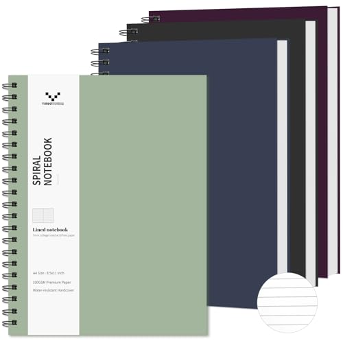 YINUOYOUJIA Lined Notebook 8.5" x 11"Spiral Notebook -4 Pack Large Hardcover Notebook 7mm College Ruled Notebook 120 Pages 100 GSM Thick Hardcover Journal for School (College)