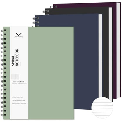 YINUOYOUJIA Lined Notebook 8.5" x 11"Spiral Notebook -4 Pack Large Hardcover Notebook 7mm College Ruled Notebook 120 Pages 100 GSM Thick Hardcover Journal for School (College)