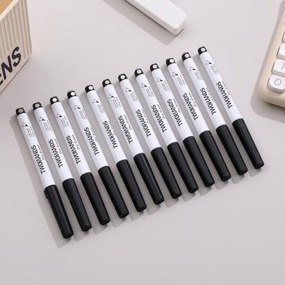 TWOHANDS Magnetic Dry Erase Markers Ultra Fine Tip,Extra Fine Point Black,Thin Whiteboard Markers With Erase for Office,Home or Planning Whiteboard,0.7mm,Low Odor,12 Count,20666 - style: Magnetic Black