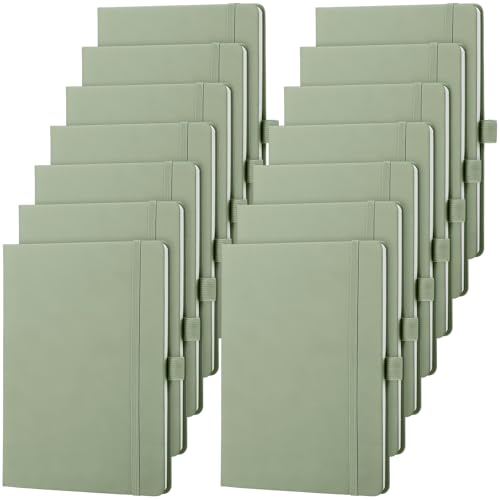 Laumoi 14 Pack Hardcover Journal Notebooks Bulk A5/A4/B5 Journaling Notebook Wide Ruled PU Leather Ruled Lined Journals with Pen Holder for School Business Work Writing (Sage Green,A5) - color: Sage Green, size: A5