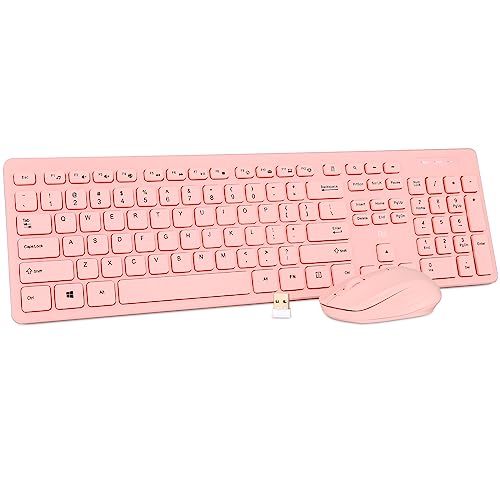 Wireless Keyboard and Mouse Combo - Rii Standard Office PC Keyboard and Optical Wireless Mice (Pink) - color: PINK
